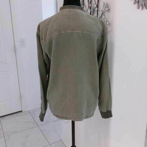 Olive Army Green Boho Embroidered Lightweight Jacket Zip Front Pockets M Love 8 - Picture 5 of 11